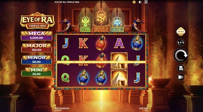 Eye of Ra Triple Win - schermata di gioco principale con cinque rulli
